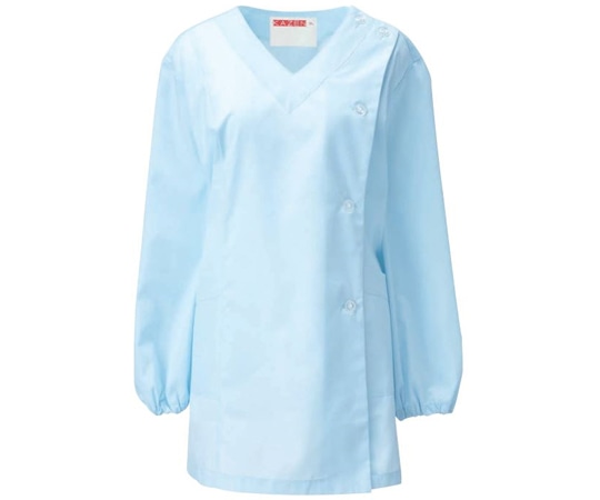 KAZEN 女子V衿調理衣 長袖 サックス L 525-31 L 1枚（ご注文単位1枚）【直送品】