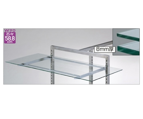 ストア・エキスプレス ガラス棚セット W90cmオーバーハングタイプ 8mm厚 D30cm 61-36-4-4 1セット（ご注文単位1セット）【直送品】