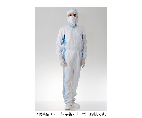 東洋リントフリー クリーンルーム用ツナギ服 ホワイト×ブルー 3L FC131A-12 3L 1枚 (ご注文単位1枚)【直送品】