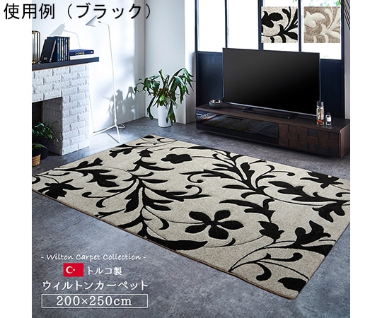 アズワン カーペット ラグ トルコ ウィルトン 織り カービング 約200×250cm ベージュ 抗菌防臭 消臭 へたりにくい エレガント 1320890020601 1個（ご注文単位1個）【直送品】