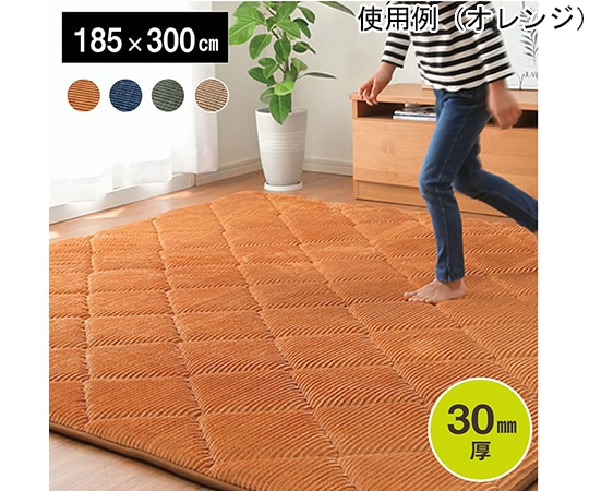 アズワン ラグ 滑りにくい 防音 ボリューム 厚い へたれにくい コーデユロイ 無地 グリーン 約185×300cm ホットカーペット対応 1290970125801 1個（ご注文単位1個）【直送品】