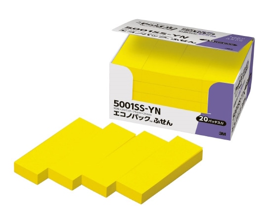 スリーエム ポスト・イット エコノパック 強粘着ふせん ビビットイエロー 90枚×20パッド入 5001SS-YN 1箱(ご注文単位1箱)【直送品】
