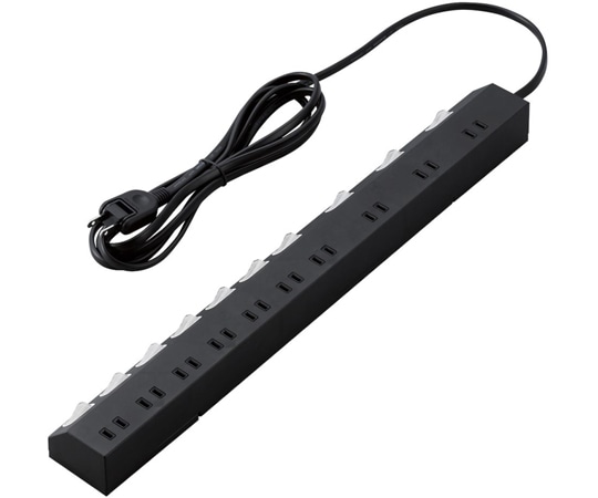 エレコム 雷ガードタップ 個別スイッチ ホコリ防止シャッター付き 回転脚付き 固定&吊下可能 10個口 2.5m ブラック ECT-1625BK 1個(ご注文単位1個)【直送品】