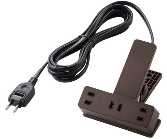 エレコム クリップタップ 雷サージ付 ホコリシャッター付 3個口 スイングプラグ 2.5m ブラウン T-KF03-2325BR 1個(ご注文単位1個)【直送品】