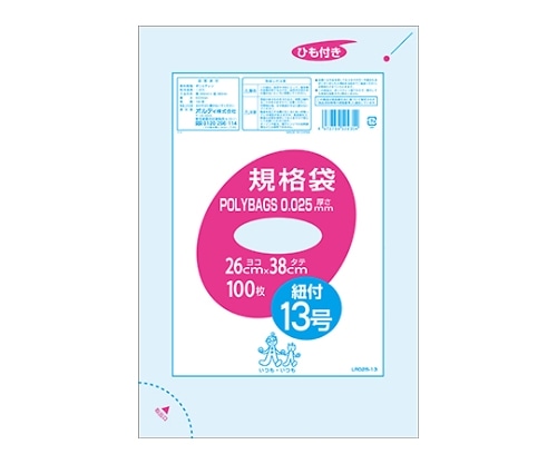オルディ ポリバックひも付規格袋0.025 #13 透明 1ケース(100枚/冊×10冊×2パック) LR025-13 1箱(ご注文単位1箱)【直送品】