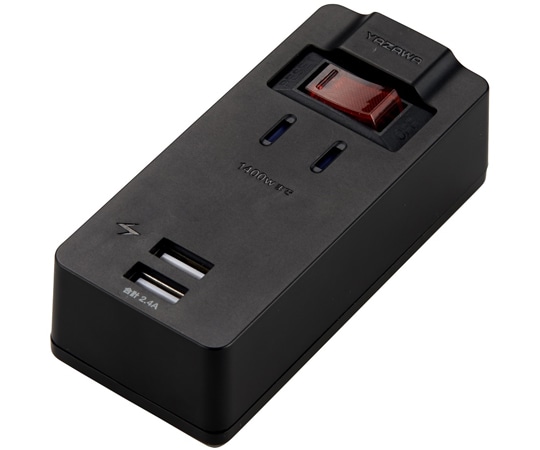 ヤザワコーポレーション ブレーカースイッチ付 1AC 2USB 2.4A ブラック H6BKS3102UBK 1個(ご注文単位1個)【直送品】