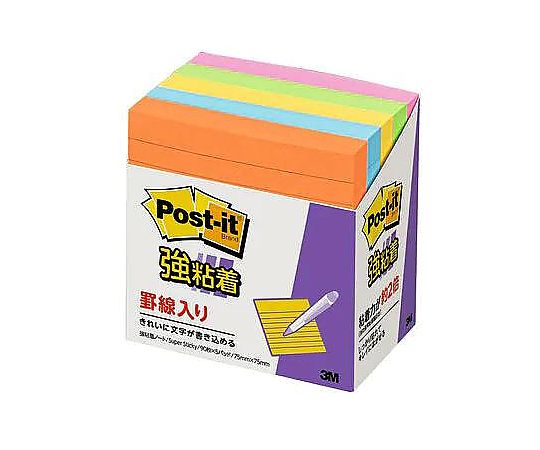 アズワン 75x 75mm 罫線入り強粘着メモ(90枚x5個/5色) EA762GA-181 1箱(ご注文単位1箱)【直送品】