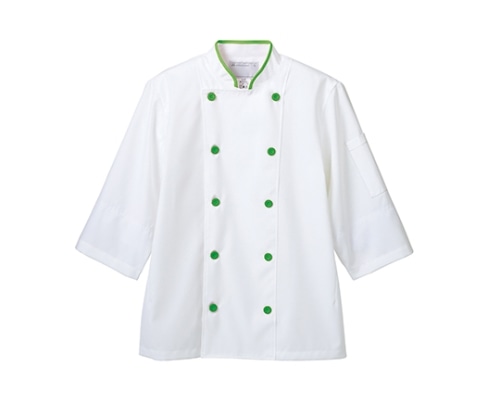 住商モンブラン コックコート兼用7分袖ネット白/グリーン 6-473 S 1枚(ご注文単位1枚)【直送品】