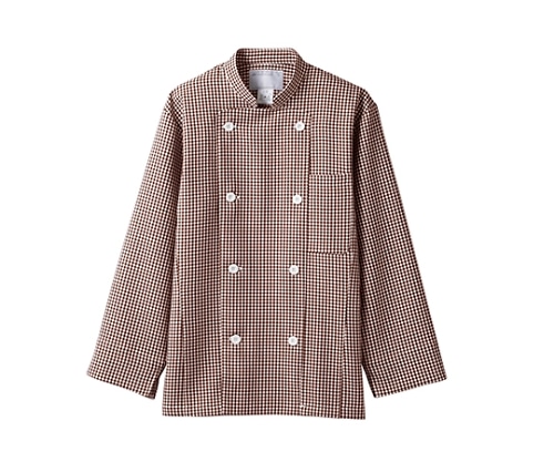 住商モンブラン コックコート 男女兼用 長袖 茶チェック 6-493 3L 1枚（ご注文単位1枚）【直送品】