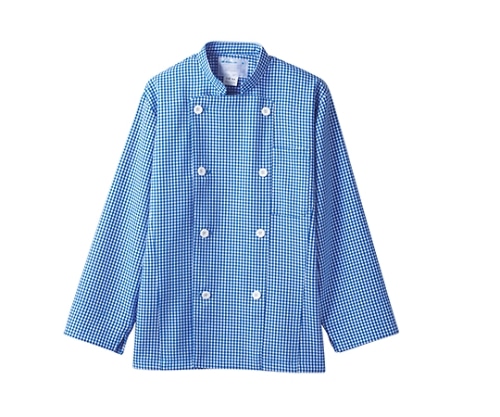 住商モンブラン コックコート 男女兼用 長袖 青チェック 6-495 S 1枚（ご注文単位1枚）【直送品】