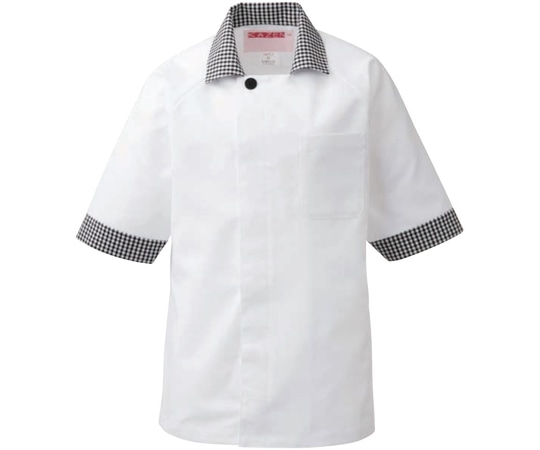 KAZEN 兼用コックシャツ五分袖 ブラックxホワイト L 424-25 L 1枚（ご注文単位1枚）【直送品】