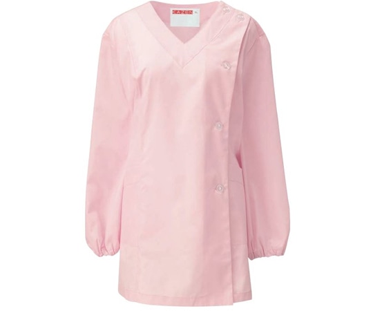 KAZEN 女子V衿調理衣 長袖 ピンク M 525-33 M 1枚（ご注文単位1枚）【直送品】