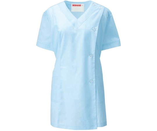 KAZEN 女子V衿調理衣 半袖 サックス L 527-31 L 1枚(ご注文単位1枚)【直送品】