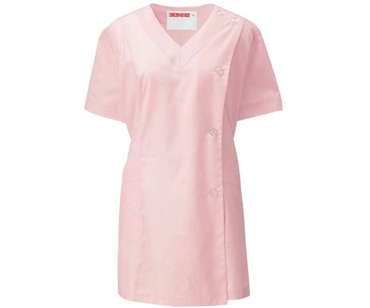 KAZEN 女子V衿調理衣 半袖 ピンク 3L 527-33 3L 1枚（ご注文単位1枚）【直送品】