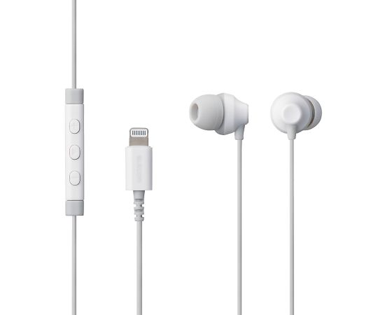 エレコム ステレオヘッドホン(マイク付) 耳栓型 Lightning 10.0mmドライバ FAST MUSIC LF12C ホワイト EHP-LF12CMWH 1個(ご注文単位1個)【直送品】