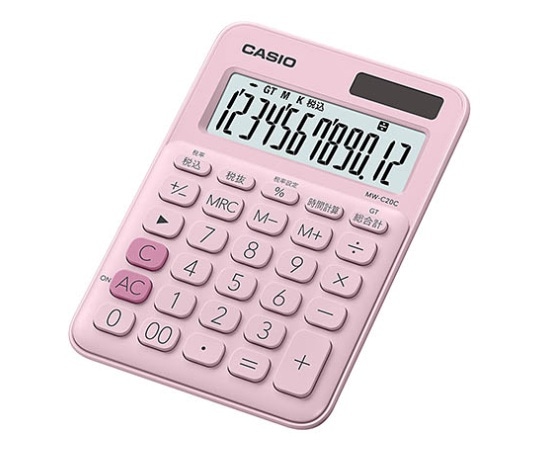 カシオ ミニジャスト型カラフル電卓(12桁) (ペールピンク) MW-C20C-PK-N 1個(ご注文単位1個)【直送品】