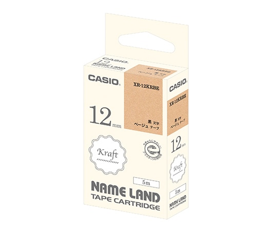 カシオ ネームランド用クラフトテープ 12mm幅(ベージュ/黒文字) XR-12KRBE 1個(ご注文単位1個)【直送品】