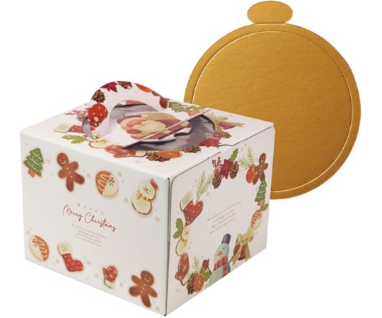 ヤマニパッケージ ケーキ箱 ホワイトサンタ 5号 金台紙丸型付 100枚 20-2326TM 1ケース（ご注文単位1ケース）【直送品】