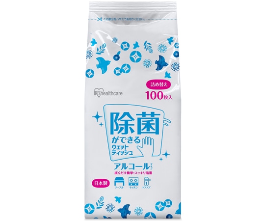 アイリスオーヤマ 除菌ができるウェットティッシュ詰め替え用 アルコールタイプ 100枚 WTT-100A 1個(ご注文単位1個)【直送品】