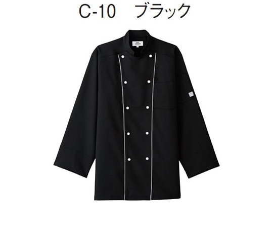 アズワン ウルトラ軽量コックコート[男女兼用] 2列ボタン ブラック L AS-8708 L C-10ブラック 1枚（ご注文単位1枚）【直送品】
