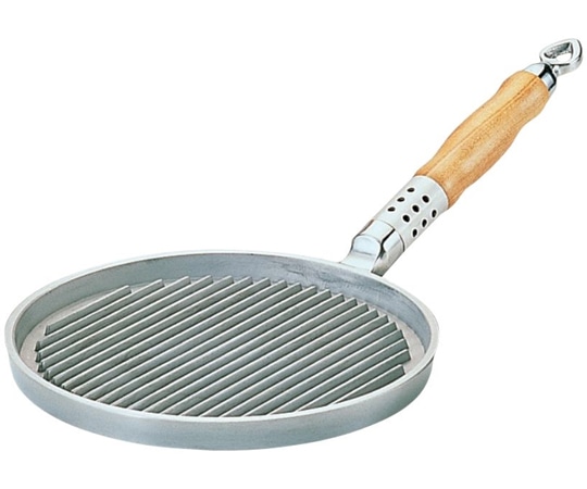 鋳物屋 アルミ鋳物 木柄丸型グリルパン 24cm 1個（ご注文単位1個）【直送品】