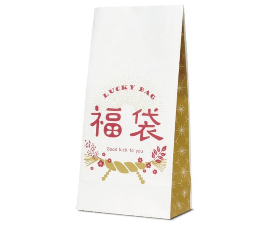 アズワン 福袋手提げ紙袋 しめ飾り おしゃれ 角底15.5×9.5×32cm 100枚入 38-151-6-4 1セット(ご注文単位1セット)【直送品】