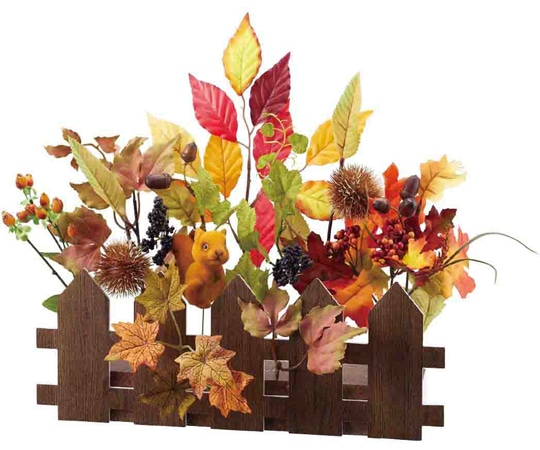 アズワン リス垣根造花アレンジ 幅46cm 秋飾り 37-12-3-1 1個（ご注文単位1個）【直送品】