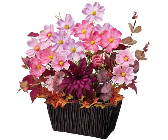 アズワン コスモス造花バスケットアレンジ 高さ35cm 秋飾り 37-12-12-1 1個（ご注文単位1個）【直送品】