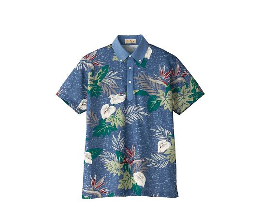 FACE アロハポロシャツ(リーフ柄) ネイビー L FB4525U-8 L 1枚（ご注文単位1枚）【直送品】