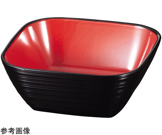 福井クラフト A110角荒筋鉢(大)黒内朱 21007210 1個（ご注文単位1個）【直送品】