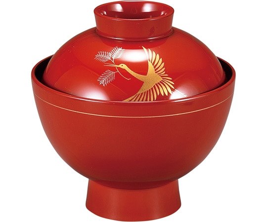 福井クラフト 耐熱3.5寸 小吸物椀 朱/鶴金紐 内黒 30044840 1個（ご注文単位1個）【直送品】