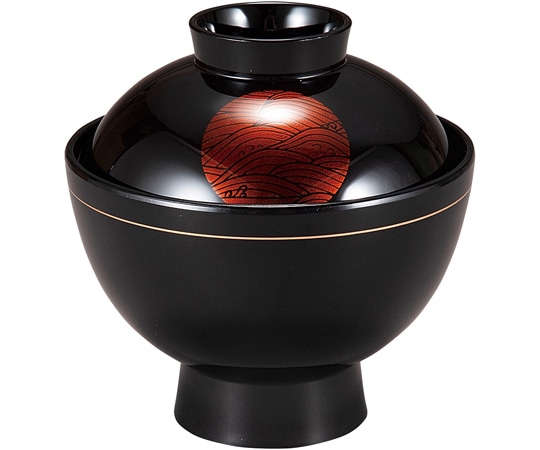 福井クラフト 耐熱3.5寸 小吸物椀 黒白壇波日月 内黒 30044850 1個（ご注文単位1個）【直送品】