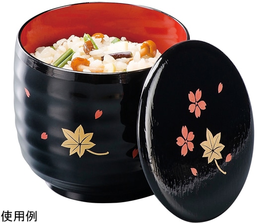 福井クラフト 荒筋飯器(蓋親)黒吹寄せ内朱 39860760 1個（ご注文単位1個）【直送品】