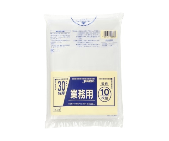 ジャパックス 業務用重量物対応30L LLDPE 透明 0.08mm 1ケース(10枚×30冊入) PL38 1ケース(ご注文単位1ケース)【直送品】