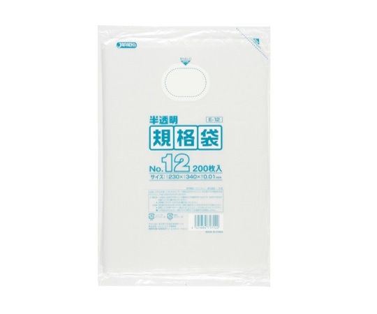 ジャパックス HD規格袋 No.12 HDPE 半透明 0.01mm 1ケース(200枚×60冊入) E-12 1ケース(ご注文単位1ケース)【直送品】