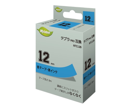 NinestAO テプラ互換テープ 青地ラベル 12mm 黒文字 8m 20個入 NTC12B 1箱(ご注文単位1箱)【直送品】