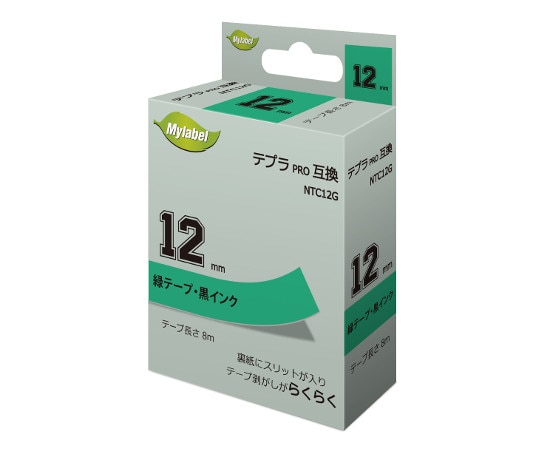 NinestAO テプラ互換テープ 緑地ラベル 12mm 黒文字 8m 20個入 NTC12G 1箱(ご注文単位1箱)【直送品】