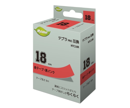NinestAO テプラ互換テープ 赤地ラベル 18mm 黒文字 8m 16個入 NTC18R 1箱(ご注文単位1箱)【直送品】