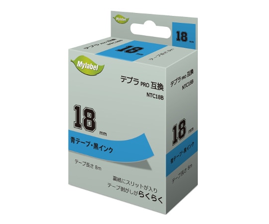 NinestAO テプラ互換テープ 青地ラベル 18mm 黒文字 8m 16個入 NTC18B 1箱(ご注文単位1箱)【直送品】