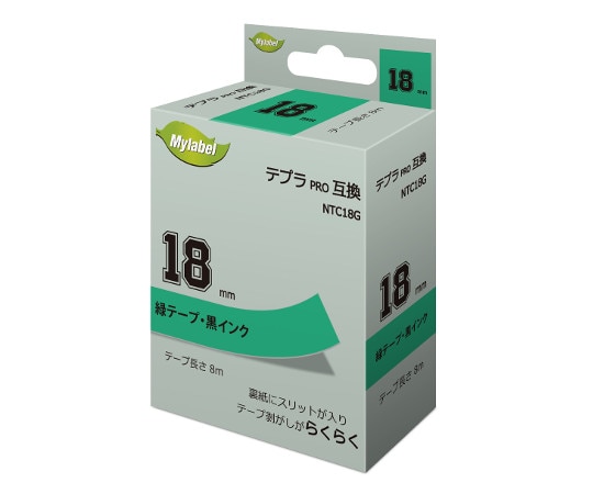 NinestAO テプラ互換テープ 緑地ラベル 18mm 黒文字 8m 16個入 NTC18G 1箱(ご注文単位1箱)【直送品】