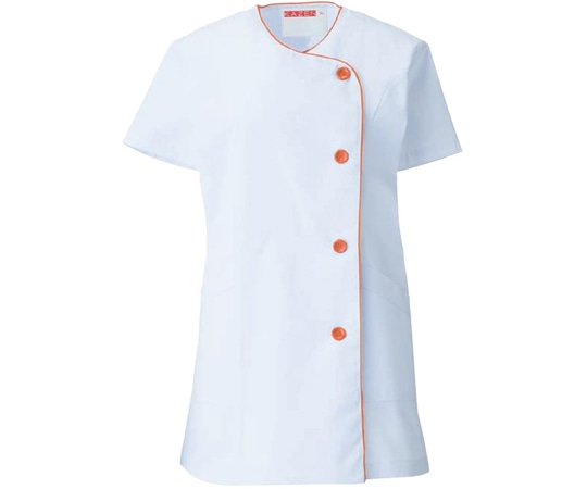 KAZEN 女子調理衣 半袖 オレンジ L 662-36 L 1枚（ご注文単位1枚）【直送品】