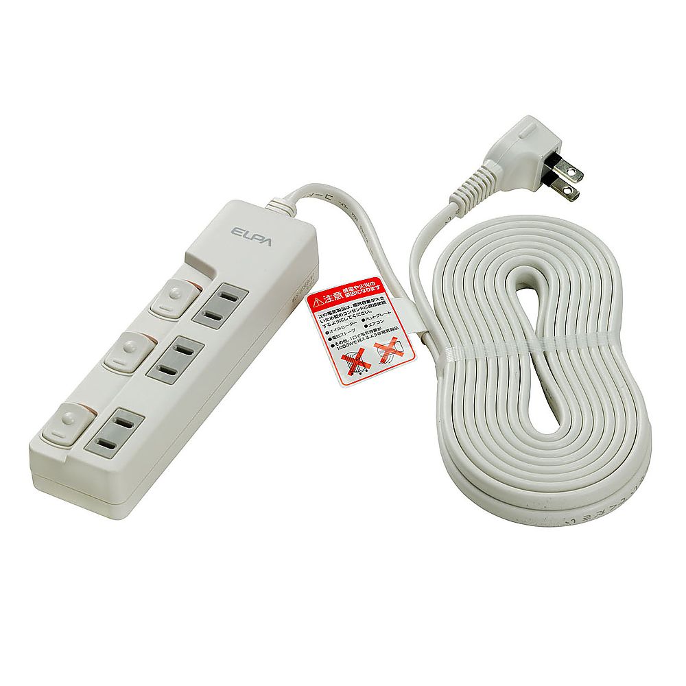 ELPA ランプレススイッチ付タップ3P5m WLS-U35EB(W) 1個(ご注文単位1個)【直送品】