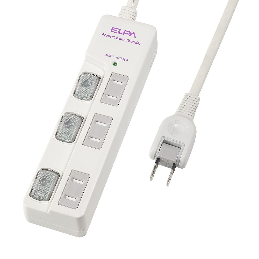 ELPA LEDランプスイッチ付タップ3P2m WBS-LU302B(W) 1個(ご注文単位1個)【直送品】