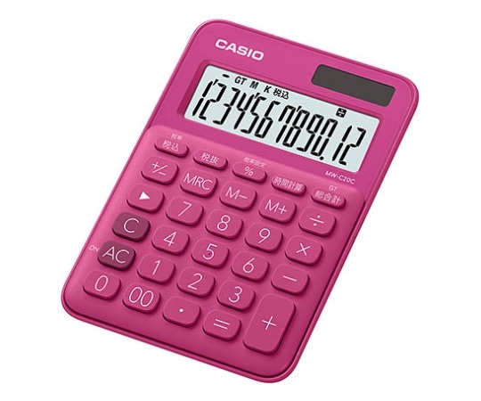 カシオ ミニジャスト型カラフル電卓(12桁) (ビビッドピンク) MW-C20C-RD-N 1個(ご注文単位1個)【直送品】