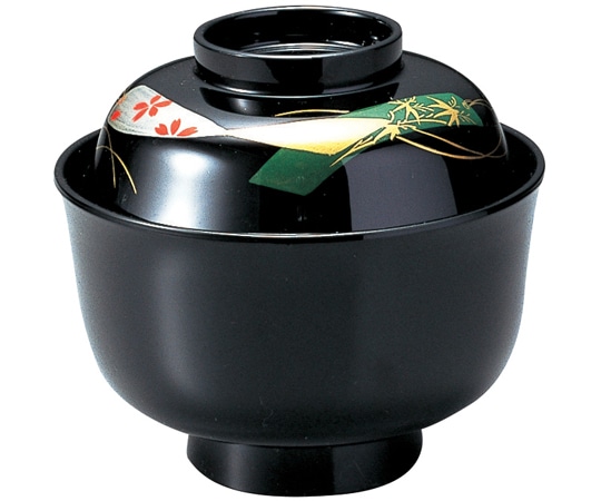 福井クラフト 耐熱3.7寸 羽反吸物椀 黒/短冊 内朱 12024680 1個（ご注文単位1個）【直送品】