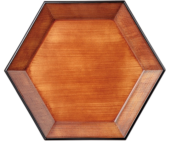 福井クラフト 耐A六角渕ヘギ目皿 チーク木目/裏黒 50001190 1個（ご注文単位1個）【直送品】
