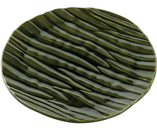 福井クラフト 32cm しのぎ波彫丸皿 織部 51022060 1個（ご注文単位1個）【直送品】