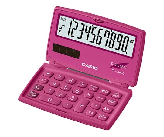 カシオ 折りたたみ手帳型カラフル電卓(10桁) (ビビッドピンク) SL-C100C-RD-N 1個(ご注文単位1個)【直送品】