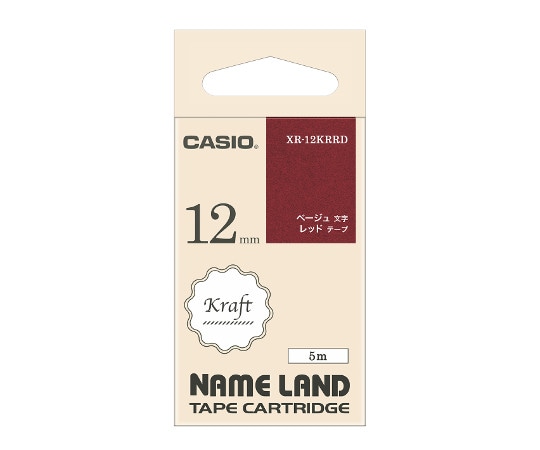カシオ ネームランド用クラフトテープ 12mm幅(レッドにベージュ文字) XR-12KRRD 1個(ご注文単位1個)【直送品】