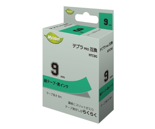 NinestAO テプラ互換テープ 緑地ラベル 9mm 黒文字 8m 20個入 NTC9G 1箱(ご注文単位1箱)【直送品】